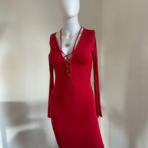 Elegant Red Long Sleeve Dress